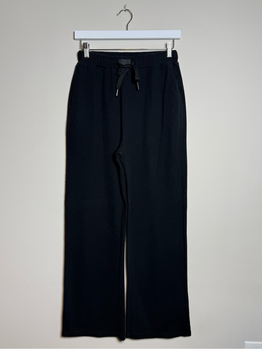 Comfrt Waffle Knit Lounge Set Crewneck Sweatshirt & Wide Leg Pants Black Size M - Picture 4 of 14